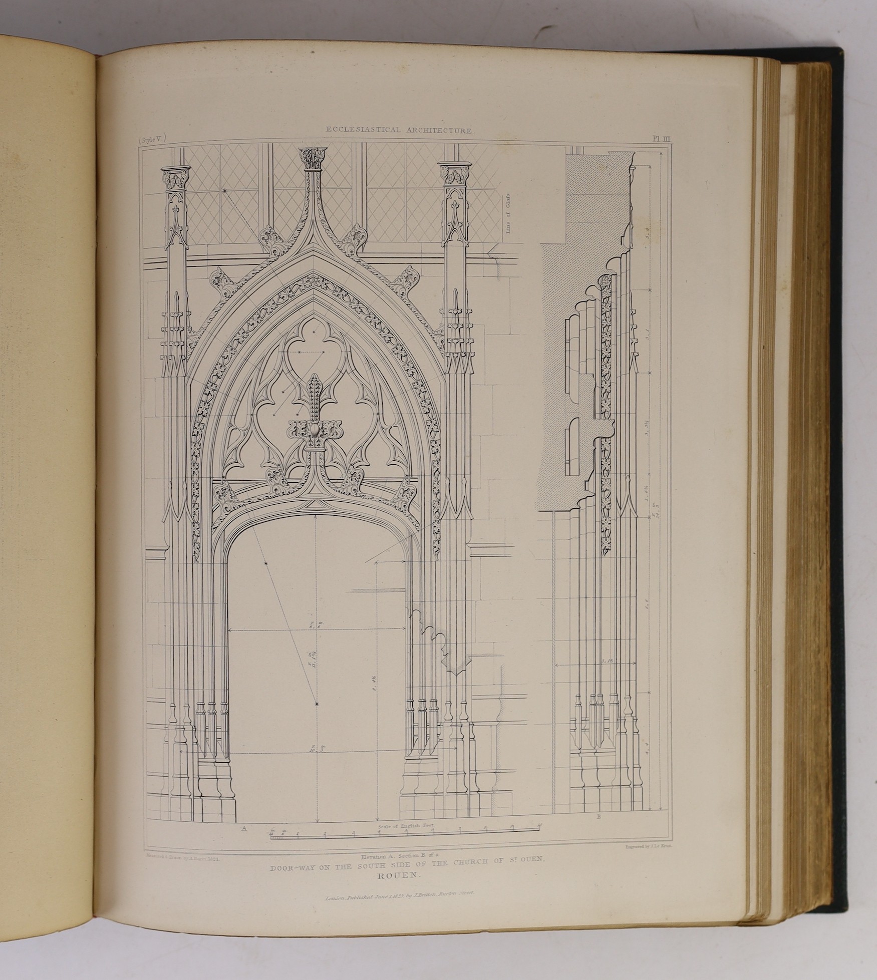 Pugin, Auguste and Le Keux, John and Henry - Specimens of the Architectural Antiquities of Normandy, 4to, cloth, with 80 plates, ownership signature of Charles Barry [1795-1860], best known for the rebuilding of the Pala